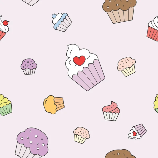 Cupcake Hintergrund Vektorfarbe Nahtlose Muster Von Süß Dessert Muffin Kuchen — Stockvektor