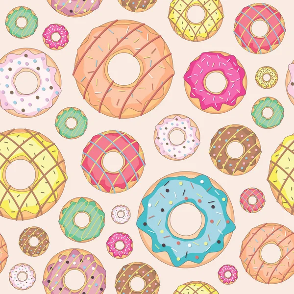 Süße Donuts Hintergrund Vektorfarbe Nahtlose Muster Von Desserts Und Leckeres — Stockvektor