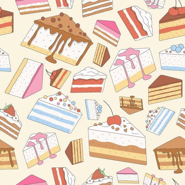 Süßes Dessert Hintergrund Vektorfarbe Nahtlose Muster Von Kuchen Gebäck Schokolade — Stockvektor