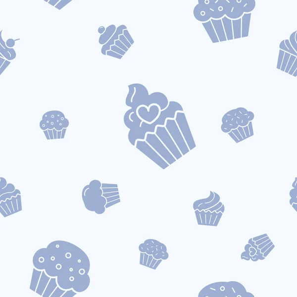 Cupcake Hintergrund Vektor Nahtlose Muster Feste Silhouetten Von Süß Dessert — Stockvektor
