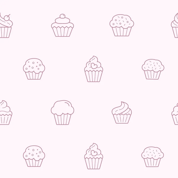 カップケーキの背景 グラフィックデザインのための甘い デザート マフィン ケーキとスナックのベクトルシームレスなパターン — ストックベクタ