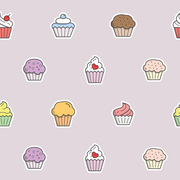 Cupcake Achtergrond Vector Kleur Naadloos Patroon Van Zoete Dessert Muffin — Stockvector