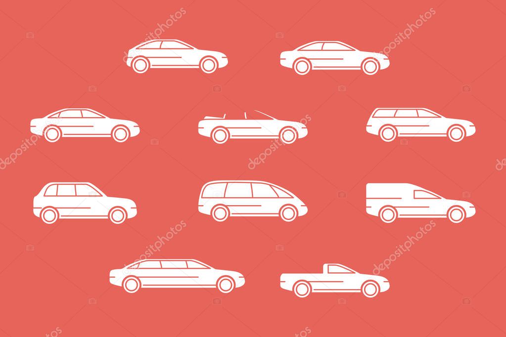 Car Icons set - Vector solid silhouettes of transportation for the site or interface