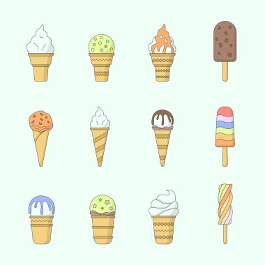 Dondurma Simgeleri seti - Site veya arayüz için soğuk tatlı tatlı vektör renk sembolleri