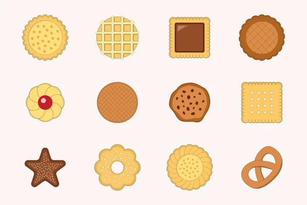 Cookie Symbole Gesetzt Vektorfarbensymbole Für Süßes Dessert Für Die Website — Stockvektor