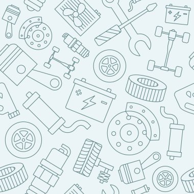 Araba tamir arkaplanı - Grafik tasarımı için yedek araç parçalarının vektörsüz deseni