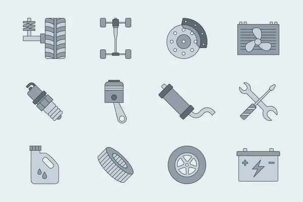 Ensemble Icônes Réparation Automobile Symboles Vectoriels Couleur Des Pièces Détachées — Image vectorielle