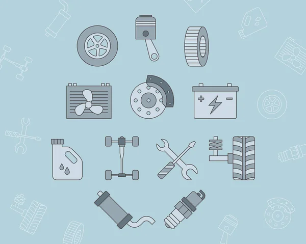 Ensemble Icônes Réparation Automobile Symboles Couleur Vectorielle Contour Des Pièces — Image vectorielle