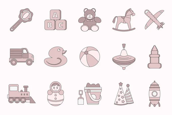 Children Toy Icons Set Vector Color Symbols Bear Ball Horse — Stock Vector