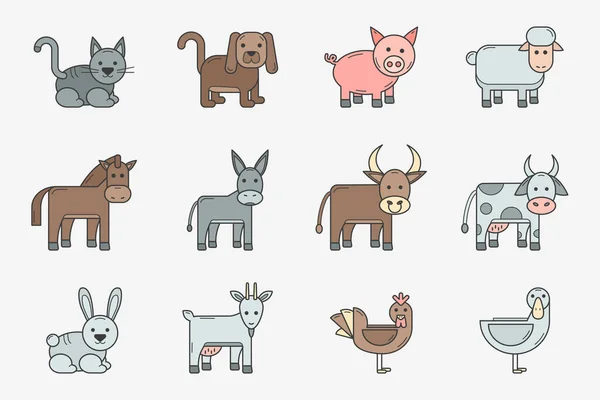 Domestic Animal Icons Set Vector Color Symbols Pets Site Interface — Stock Vector