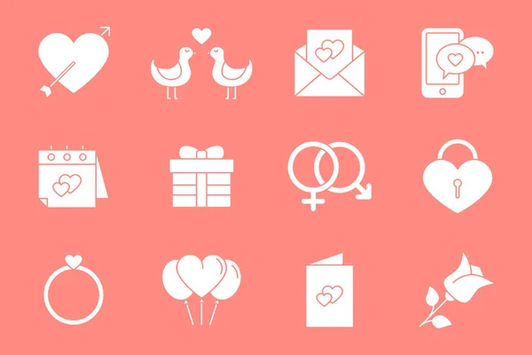 Love Icons Set Silhouette Solide Vettoriali Cuore Regali Valentine Sito — Vettoriale Stock