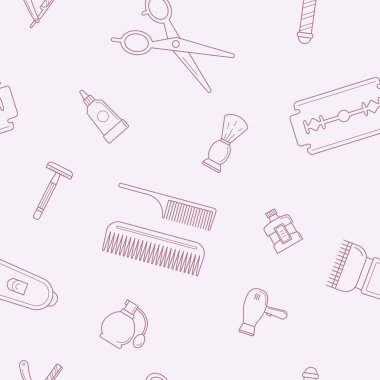 Berber Dükkanı - Grafik tasarımı için güzellik salonunun vektör arkaplanı (kusursuz desen)