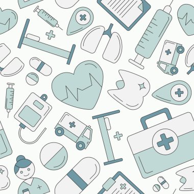 Tıp - Grafik tasarımı için ambulansın vektör renk arkaplanı (pürüzsüz desen)