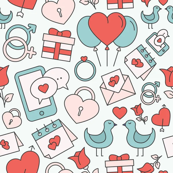 愛の背景 グラフィックデザインのためのハート ギフト バレンタインのベクトル色のシームレスなパターン — ストックベクタ