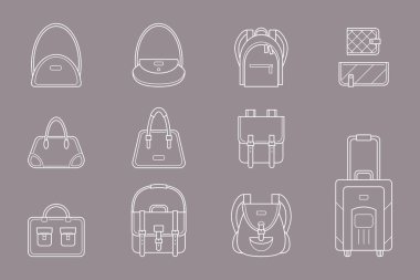 Çanta simgeleri ayarlandı - Çanta, sırt çantası, çanta, çanta, çanta, bavul, site veya arayüz için bavul