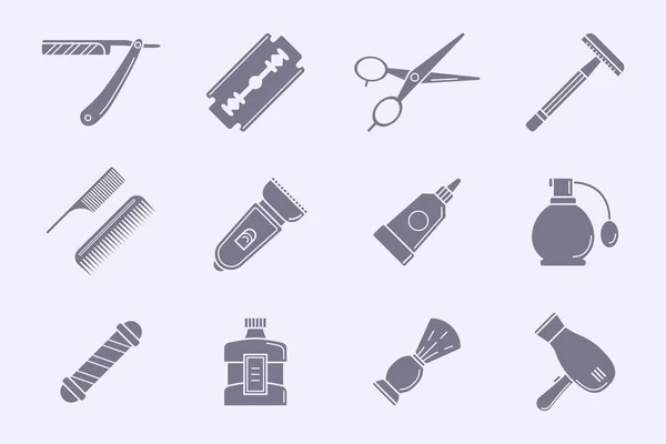 Friseur Icons Set Vektor Silhouetten Des Schönheitssalons Für Die Website — Stockvektor