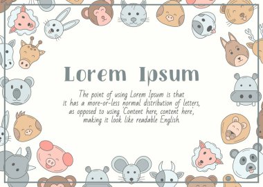 Hayvan - grafik tasarımı için evcil hayvanların yazı ve vektör renk çizimleri ve vahşi hayvan içeren yatay kart