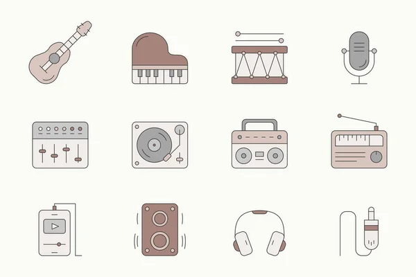 Conjunto Iconos Musicales Símbolos Color Vectorial Del Equipo Sonido Para — Vector de stock