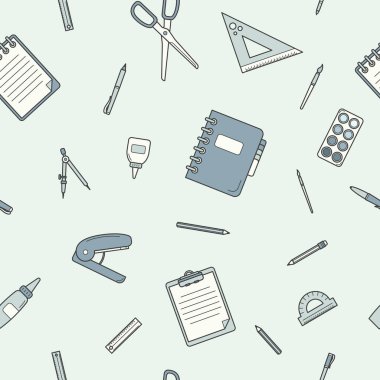 Kırtasiye - Kalem, kalem, cetvel, makas, silgi, işaret, boya fırçası, grafik tasarımı için tutkal