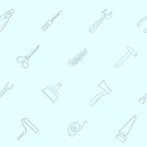 工作工具 平面设计用锤 螺丝刀 斧头和刀的矢量背景 无缝图案 — 图库矢量图片