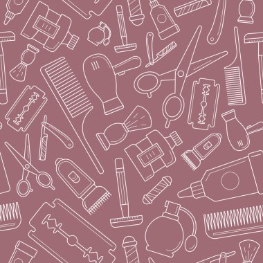 Berber Dükkanı - Grafik tasarımı için güzellik salonunun vektör arkaplanı (kusursuz desen)