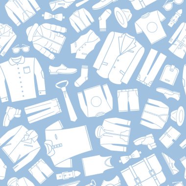 Moda - Görüntü tasarımı için erkek kıyafetlerinin vektör arkaplanı (kusursuz desen)