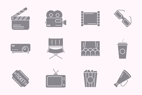 Movie Icons Set Vector Silhouettes Film Cinema Video Site Interface — Stock Vector