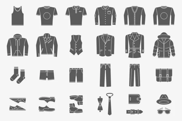 Moda Simgeleri ayarlandı - Erkek kıyafetlerinin vektör siluetleri site veya arayüz için