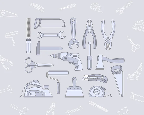 Work Tool Icons Set Vector Color Symbols Outline Hammer Wrench — Stock Vector