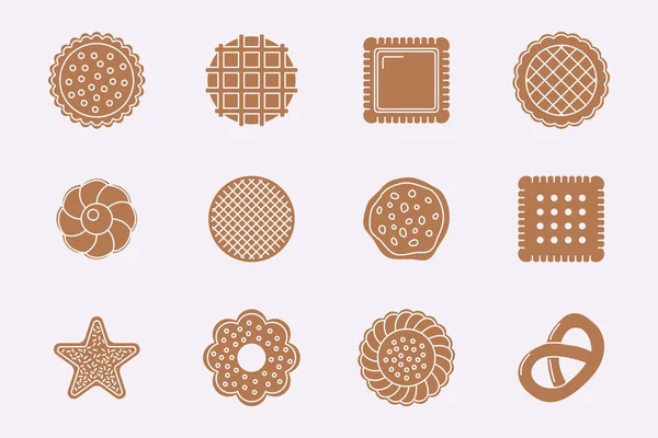 Cookie Icons Set Vektor Solide Silhouetten Von Süßem Dessert Für — Stockvektor