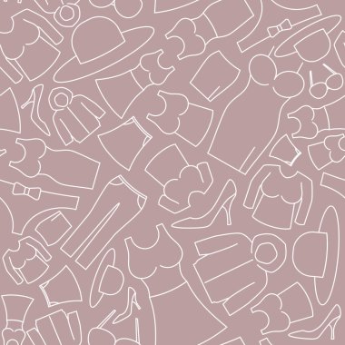 Moda - Grafik tasarımı için kadın giysilerinin vektör arkaplanı (kusursuz desen)
