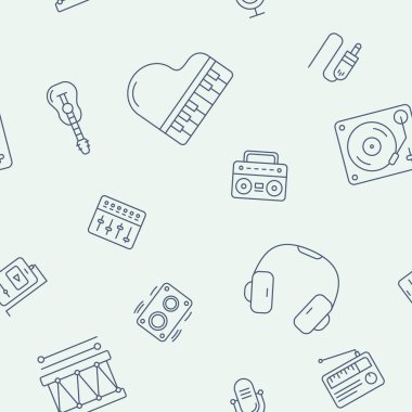 Müzik - Grafik tasarımı için ses donanımının vektör arkaplanı (kusursuz desen)
