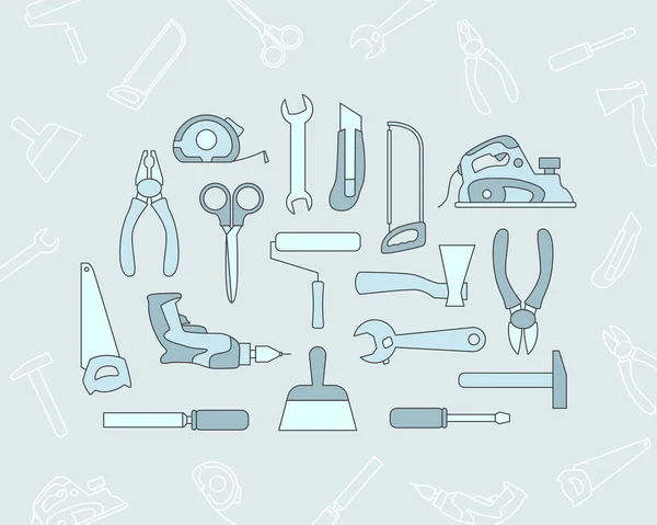 Work Tool Icons Set Vector Color Symbols Outline Hammer Wrench — Stock Vector