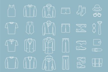 Moda Simgeleri seti - Site veya arayüz için erkek giysilerinin vektör ana hatları