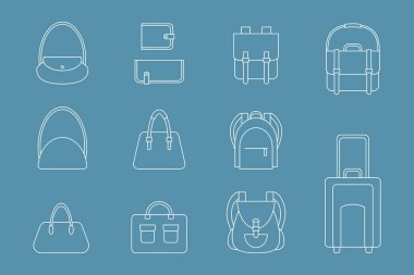 Çanta simgeleri ayarlandı - Çanta, sırt çantası, çanta, çanta, çanta, bavul, site veya arayüz için bavul