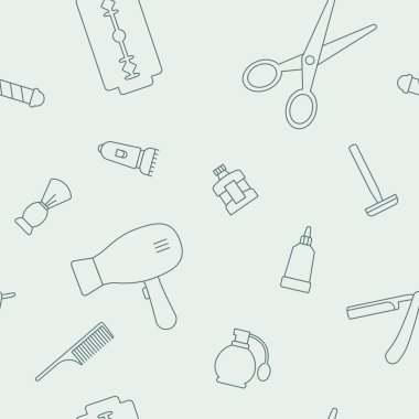 Berber Dükkanı - Grafik tasarımı için güzellik salonunun vektör arkaplanı (kusursuz desen)