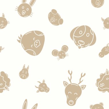 Hayvanlar - Görüntü tasarımı için hayvan ve vahşi hayvanın vektör arkaplanı (kusursuz desen)