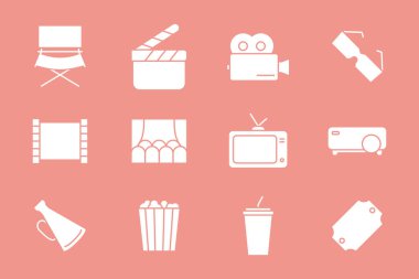 Film Simgeleri seti - Filmin vektör siluetleri, sinema, site veya arayüz için video