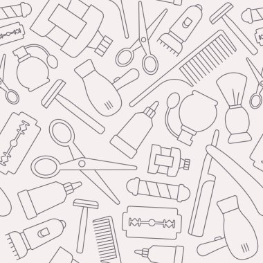 Berber Dükkanı - Grafik tasarımı için güzellik salonunun vektör arkaplanı (kusursuz desen)