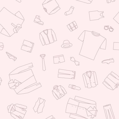 Moda - Grafik tasarımı için erkek giysilerinin vektör arkaplanı (kusursuz desen)