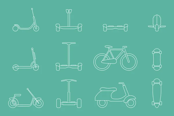 Eco Friendly Transport Icons Set Vector Outline Minimal Symbols Scooter — Stock Vector