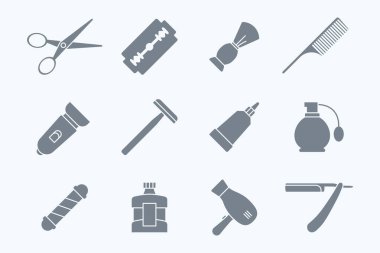Berber dükkanı simgeleri - site veya arayüz için güzellik salonunun vektör siluetleri
