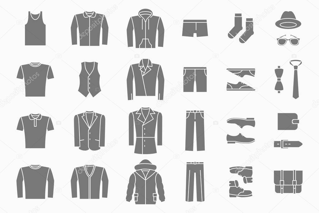 Fashion Icons set - Vector silhouettes of men's clothing for the site or interface