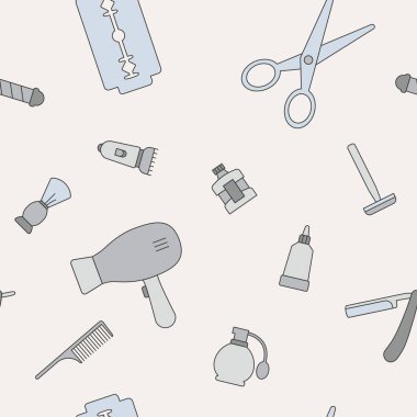 Berber Dükkanı - Grafik tasarımı için güzellik salonunun vektör renk arkaplanı (kusursuz desen)