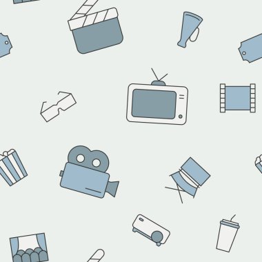 Film - Sinema, sinema ve grafik tasarım videolarının vektör renk arkaplanı (kusursuz desen)