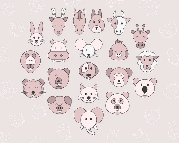 Conjunto Iconos Animales Símbolos Color Vectorial Contorno Mascotas Animales Salvajes — Archivo Imágenes Vectoriales