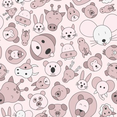 Hayvan - Hayvanların vektör renk arkaplanı (kusursuz desen) ve grafik tasarımı için vahşi hayvan