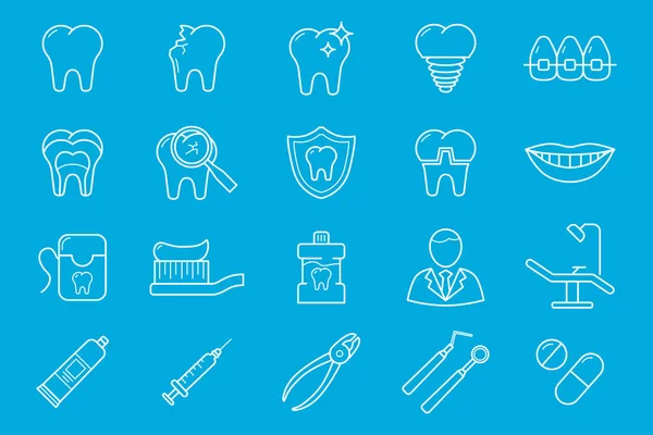 Conjunto Iconos Del Dentista Esquema Vectorial Símbolos Medicina Diente Cepillo — Vector de stock