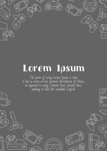 Oyun pedi ve Oyun konsolu - grafik tasarımı için metin ve vektör ana hatlarıyla birlikte dikey kart ve sanal spor