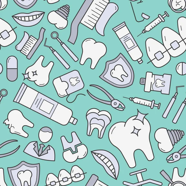 Zahnarzt Vektorfarbhintergrund Nahtloses Muster Von Medizin Zahn Zahnbürste Zahnpasta Karies — Stockvektor